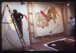 artist William Conlon selects Paintings with Curator Gene Baro for Museum of Art - Carnegie Institute exhibition. Broome Street Studio, 1981