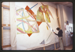 artist William Conlon selects Paintings with Curator Gene Baro for Museum of Art - Carnegie Institute exhibition. Broome Street Studio, 1981